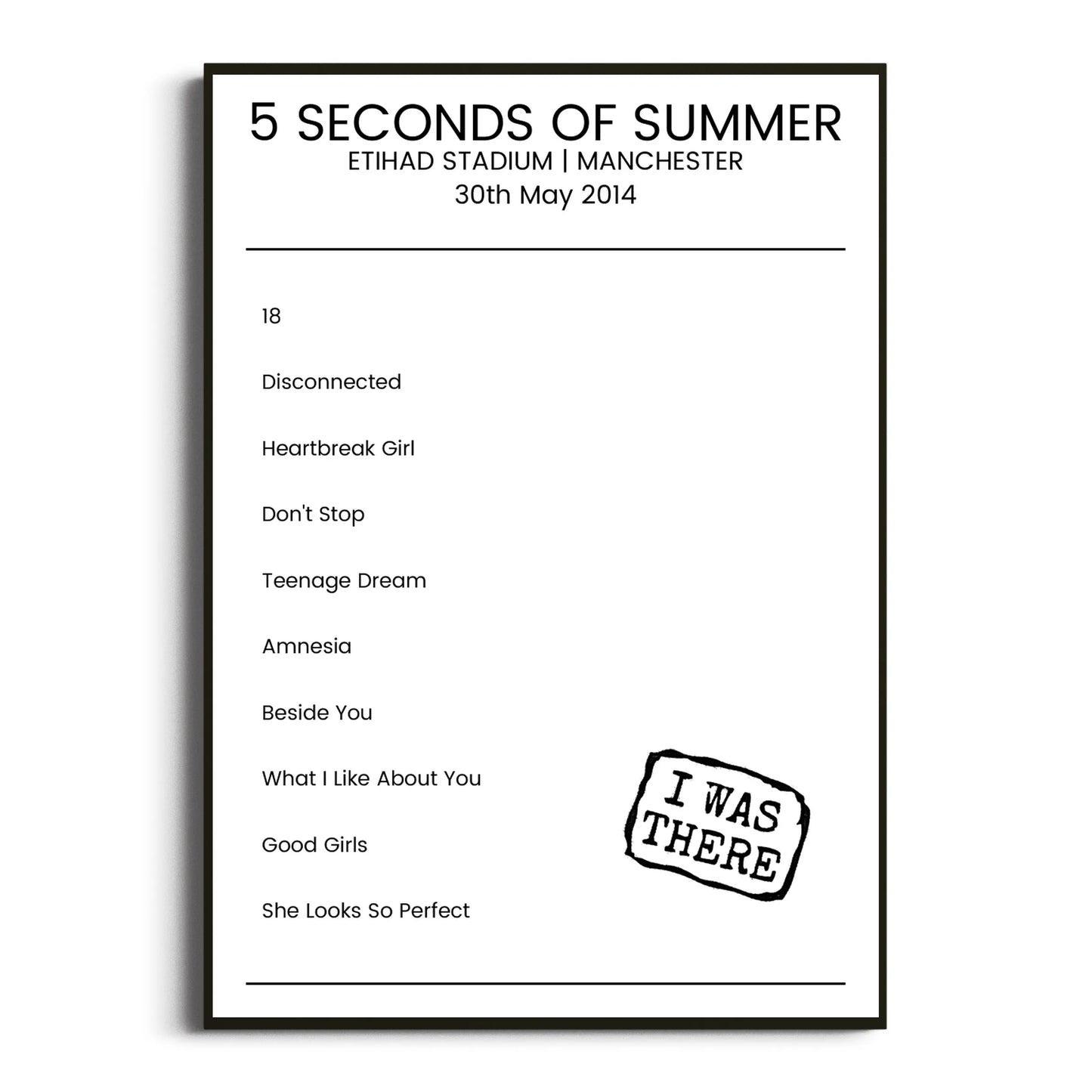 5 Seconds of Summer Manchester 30 May 2014 Setlist Poster