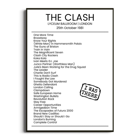 The Clash London 25 October 1981 Setlist Poster