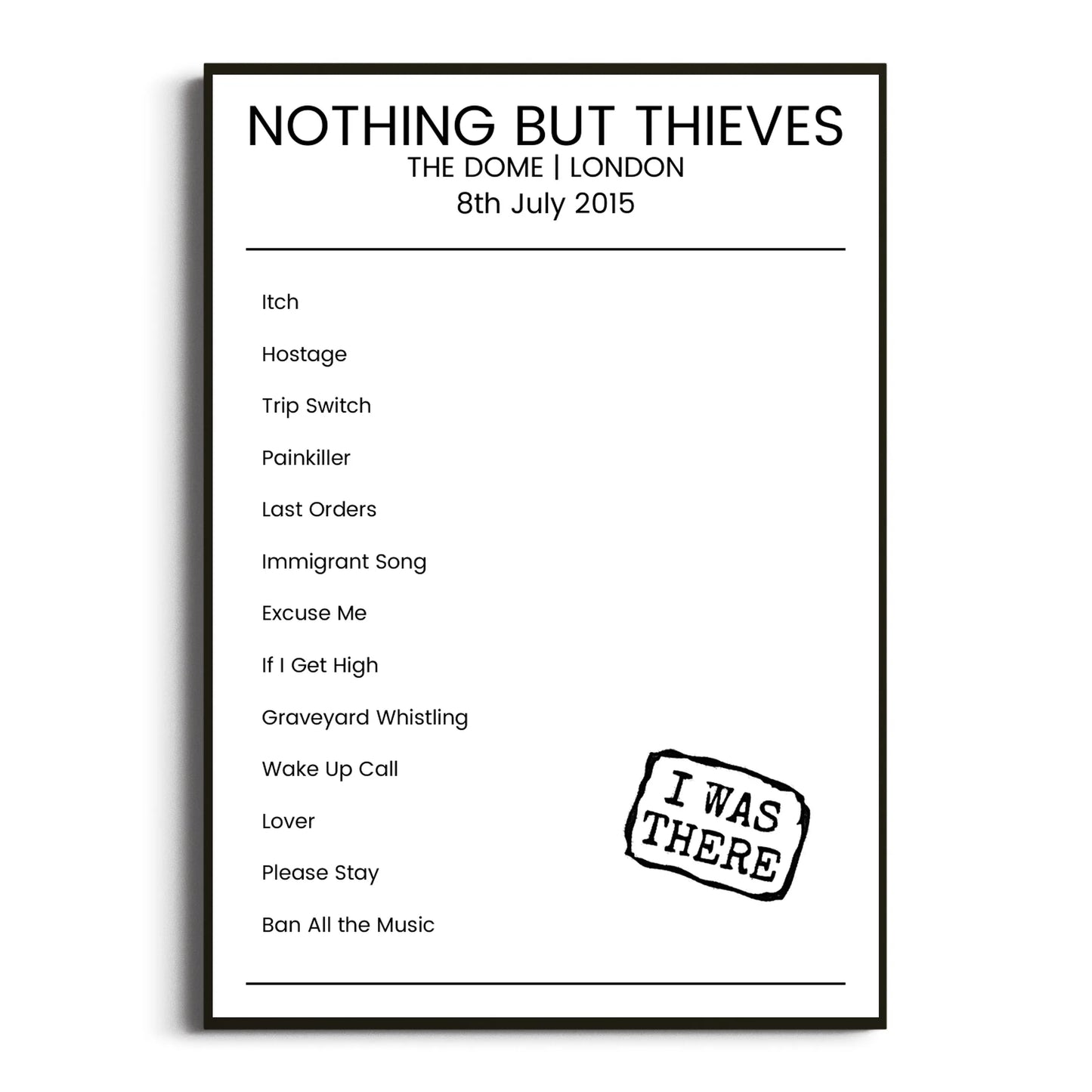 Nothing But Thieves London 08 July 2015 Setlist Poster