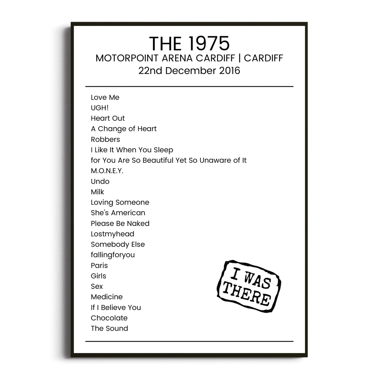 The 1975 Cardiff 22 December 2016 Setlist Poster