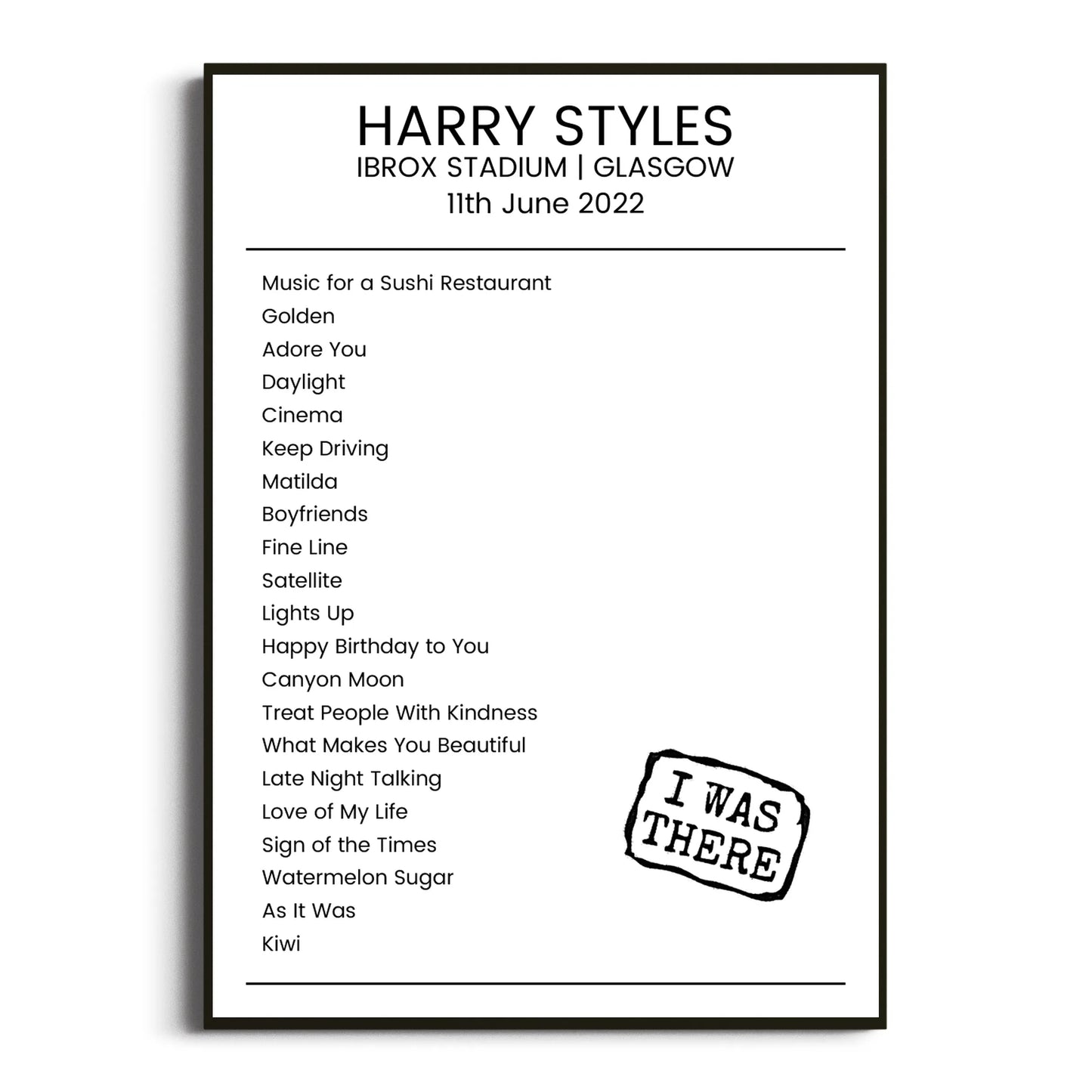 Harry Styles Glasgow 11 June 2022 Setlist Poster