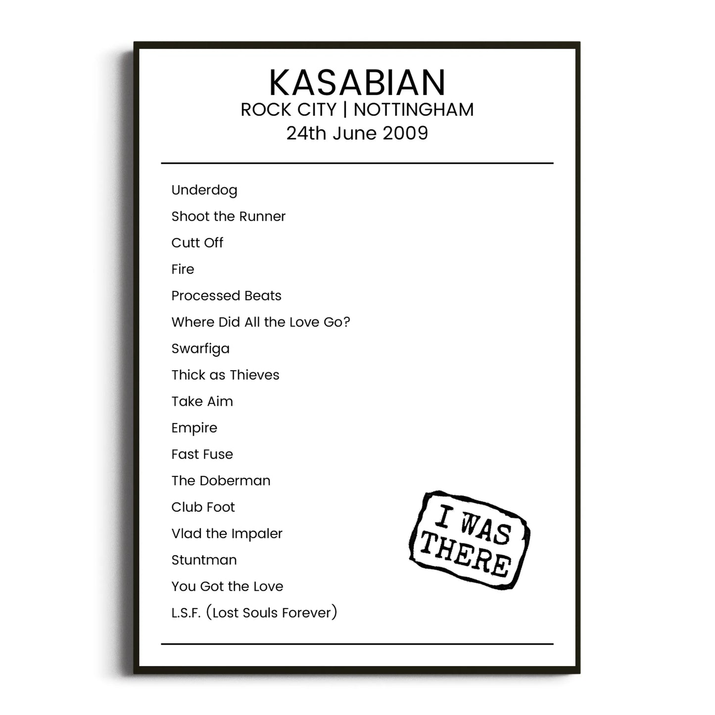 Kasabian Nottingham 24 June 2009 Setlist Poster