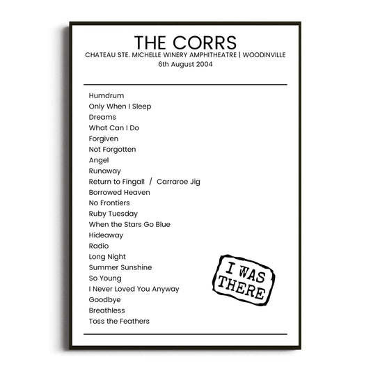 The Corrs Woodinville 06 August 2004 Setlist Poster