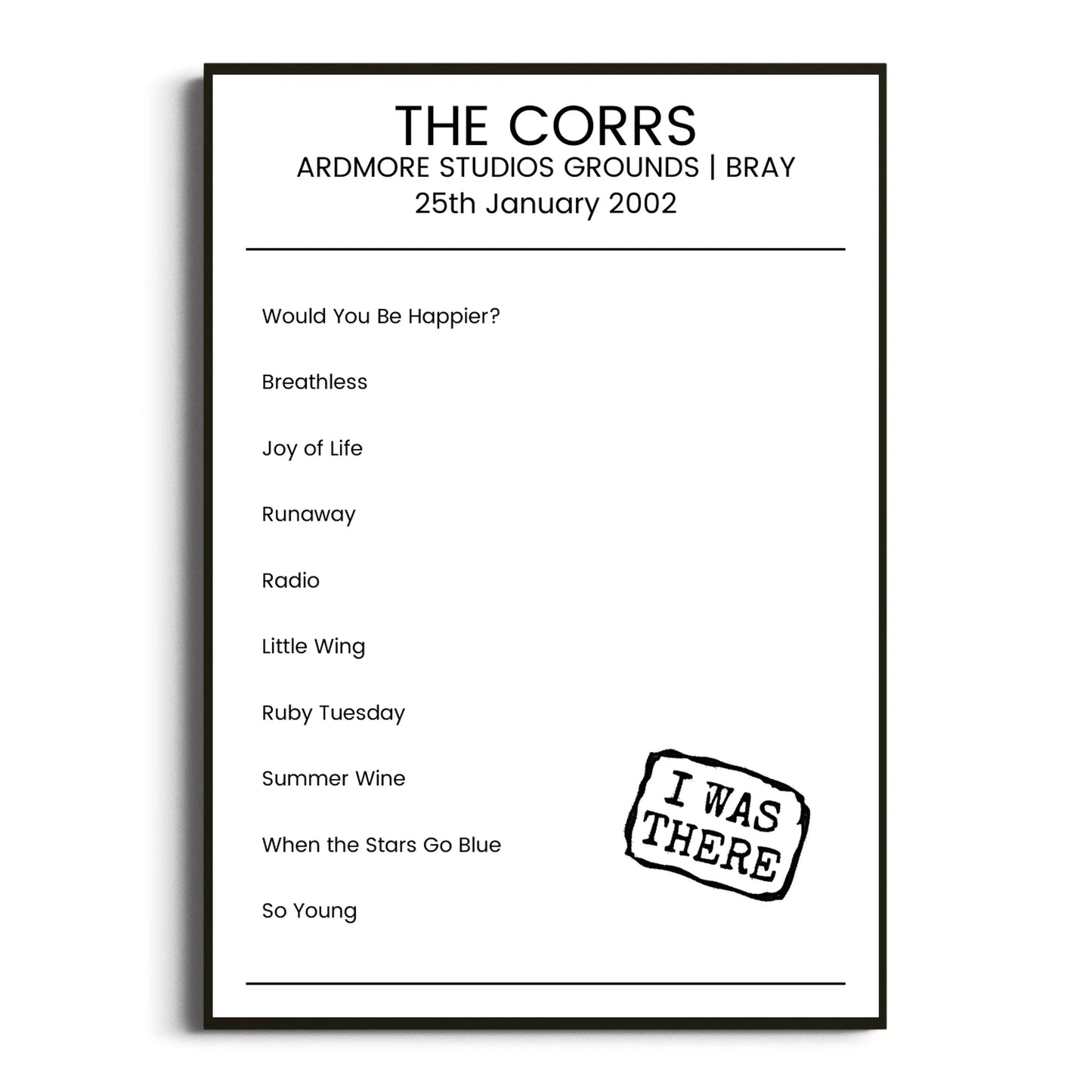 The Corrs Bray 25 January 2002 Setlist Poster