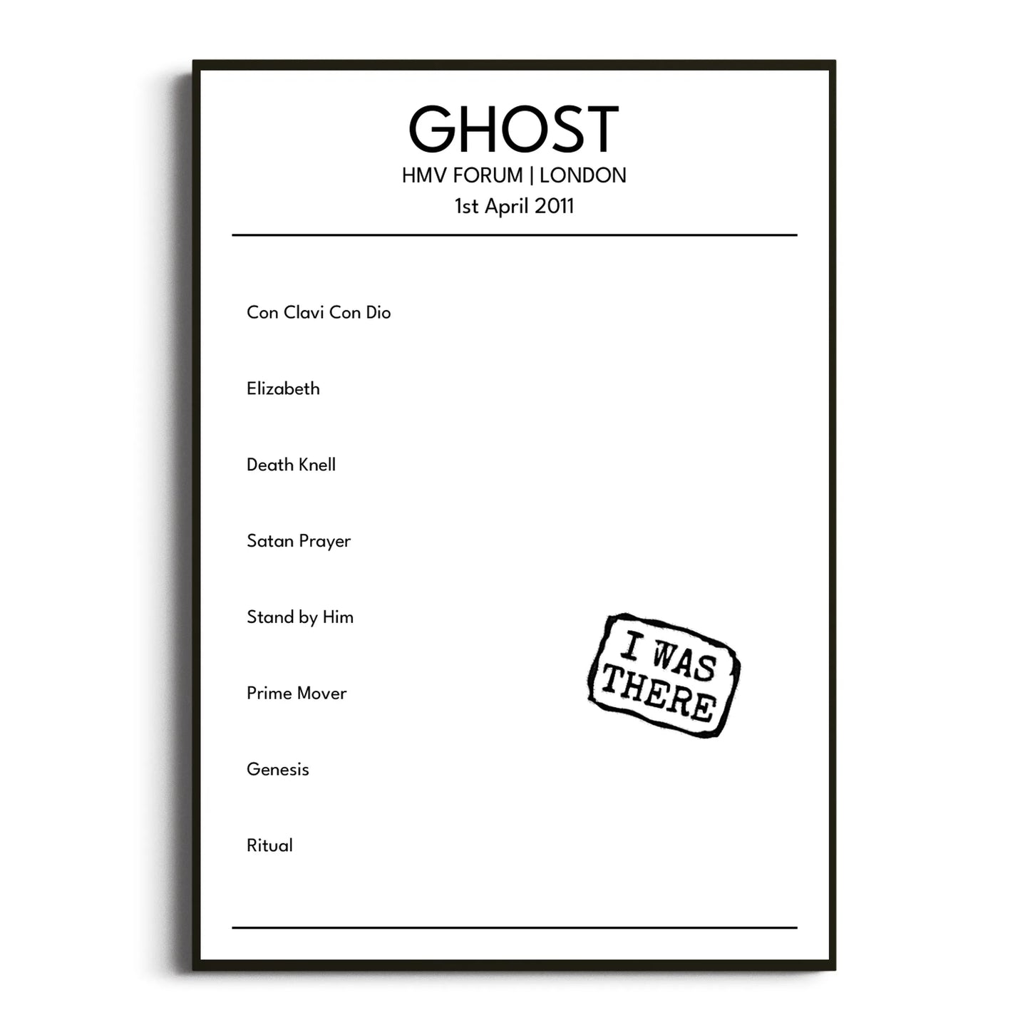 Ghost London 01 April 2011 Setlist Poster