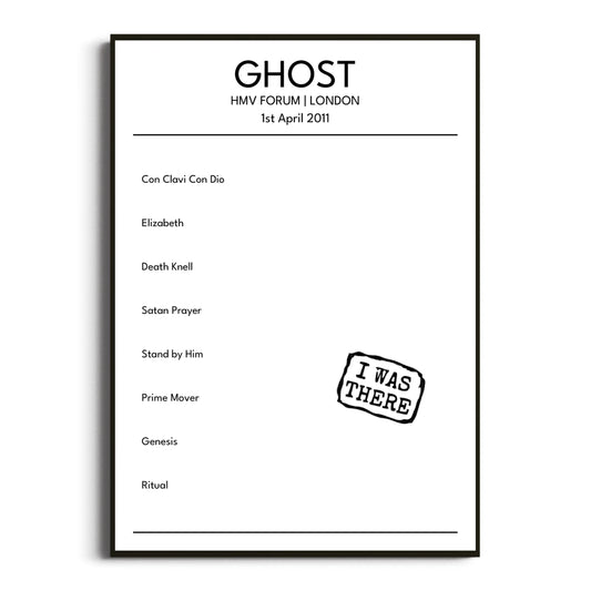 Ghost London 01 April 2011 Setlist Poster