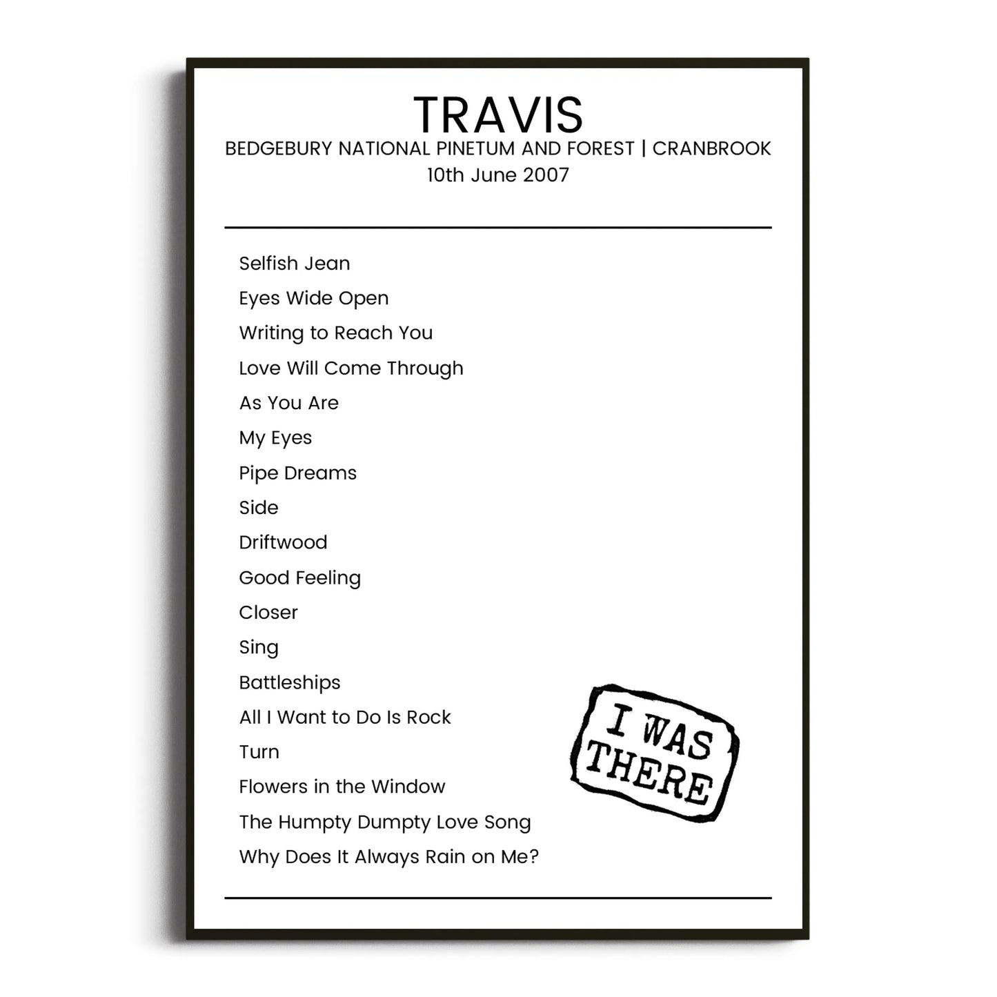 Travis Cranbrook 10 June 2007 Setlist Poster