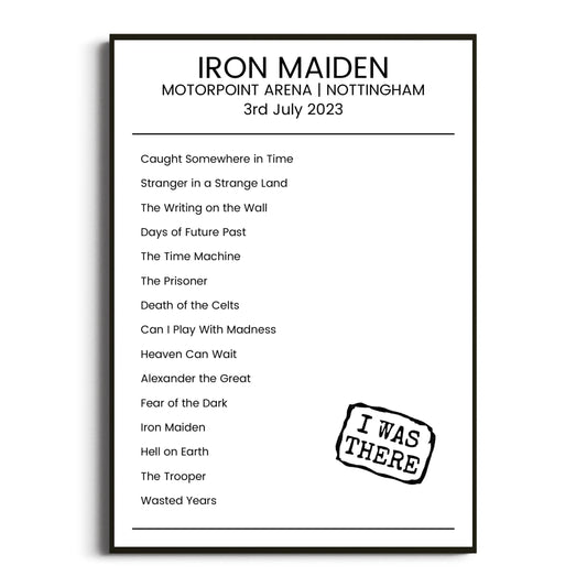 Iron Maiden Nottingham 03 July 2023 Setlist Poster