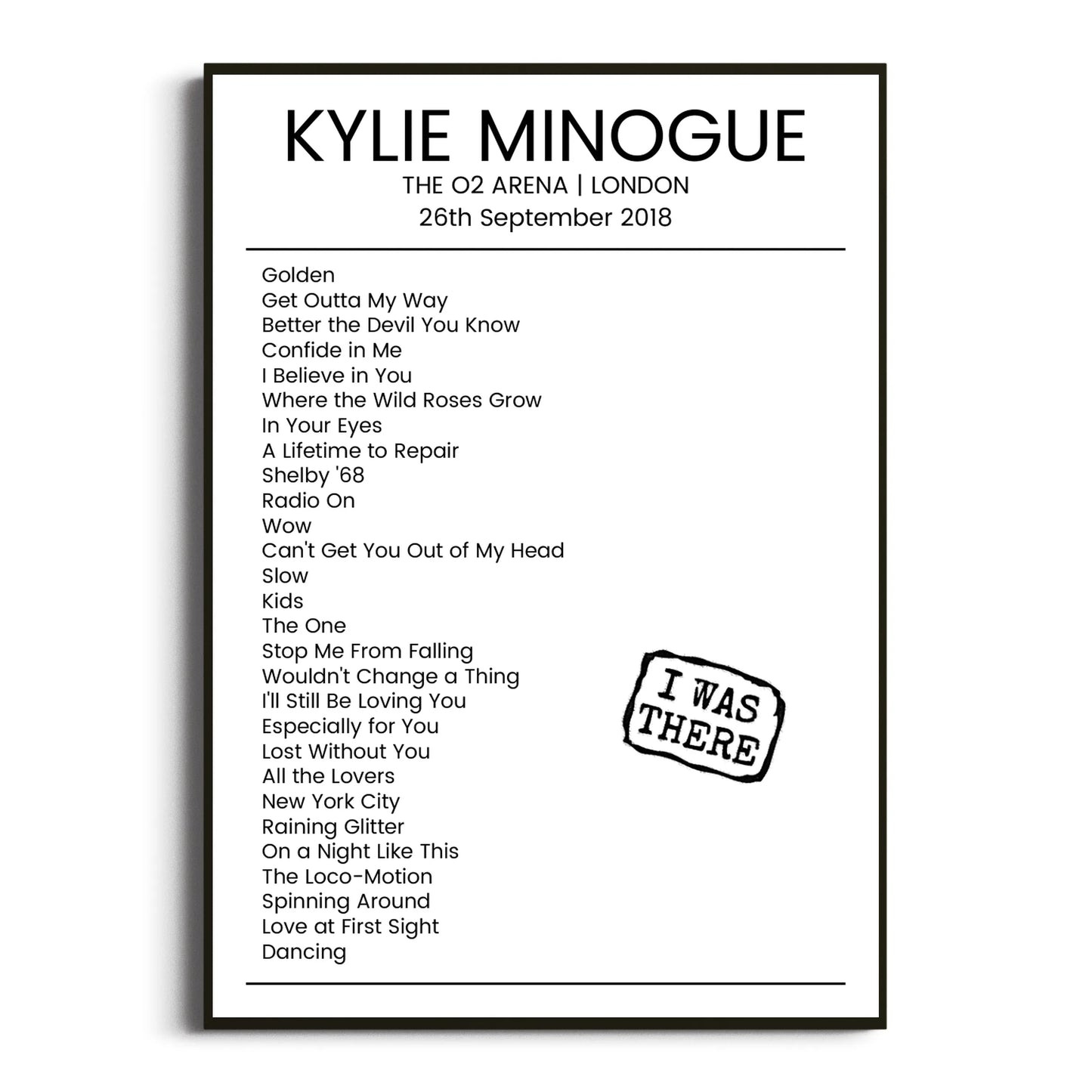 Kylie Minogue London 26 September 2018 Setlist Poster