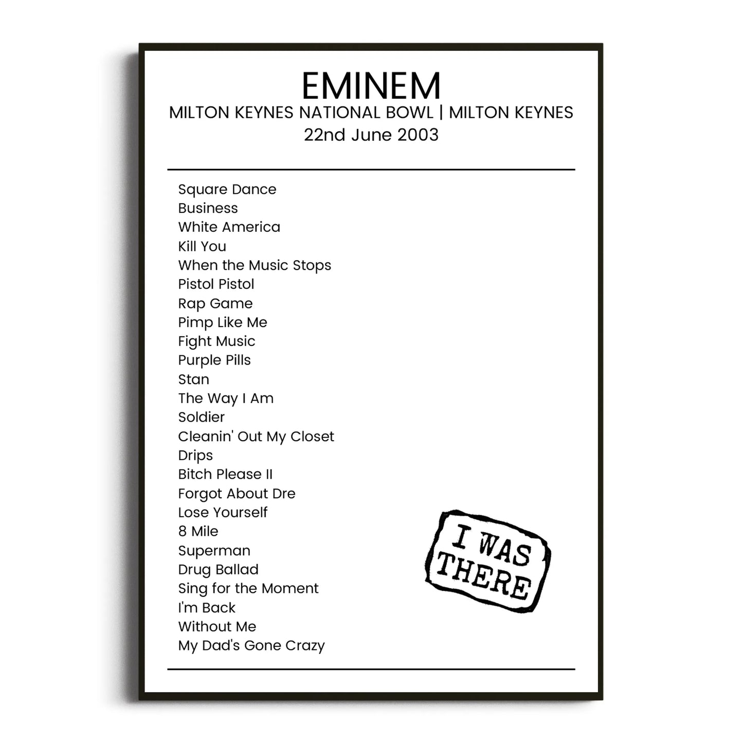 Eminem Milton Keynes 22 June 2003 Setlist Poster