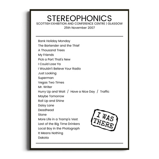 Stereophonics Glasgow 25 November 2007 Setlist Poster