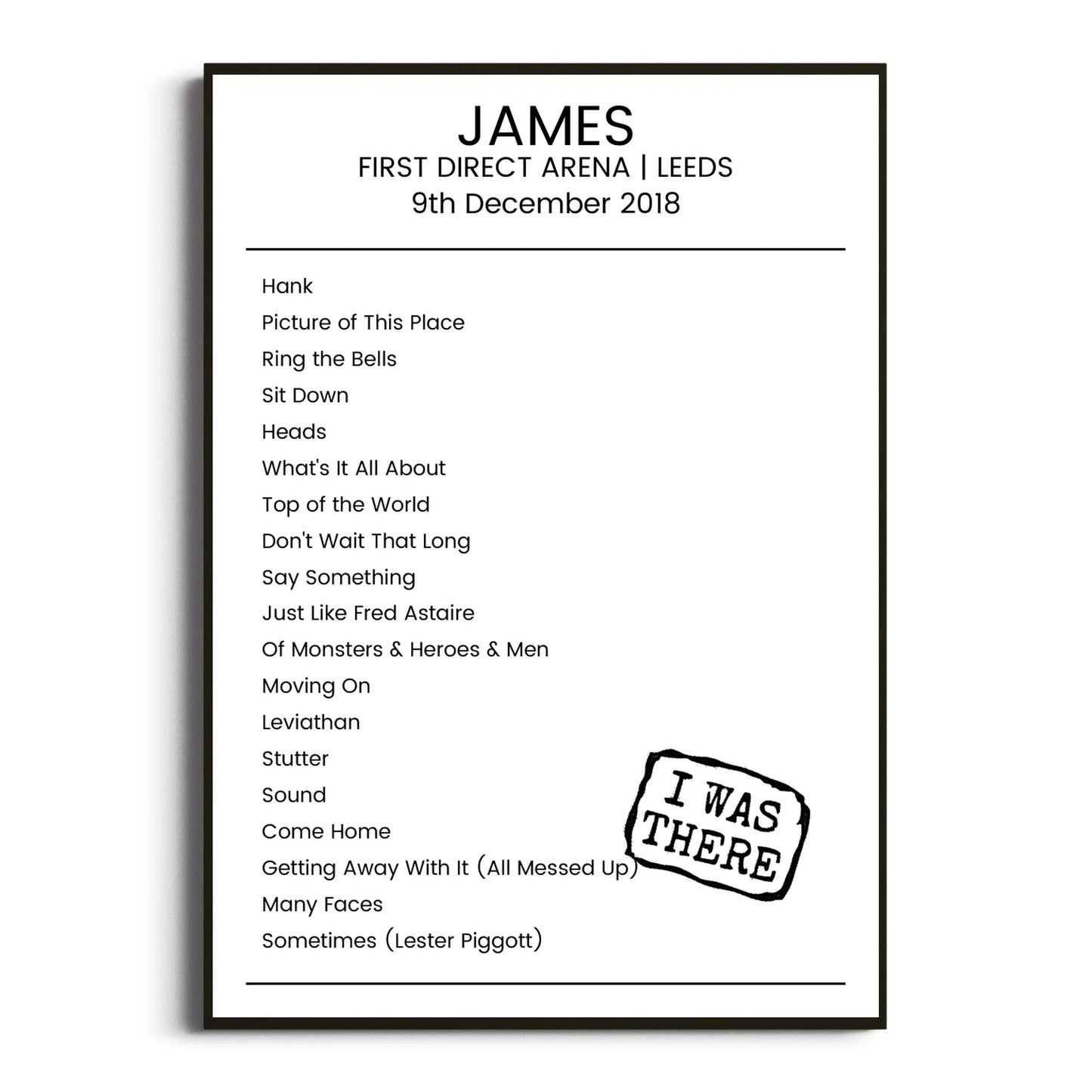 James Leeds 09 December 2018 Setlist Poster