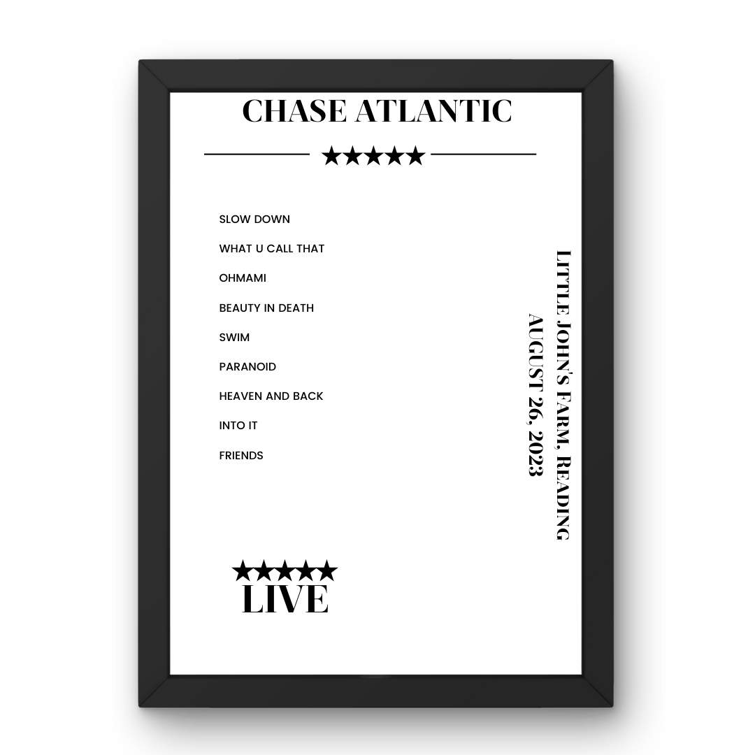 Chase Atlantic August 26, 2023 Little John's Farm Reading Setlist Poster - Setlist