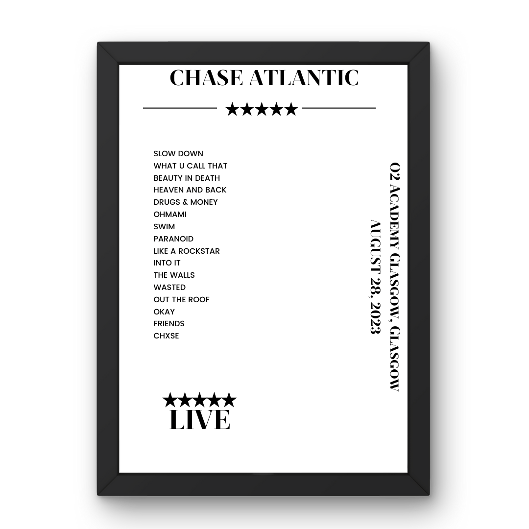 Chase Atlantic August 28, 2023 O2 Academy Glasgow Glasgow Setlist Poster - Setlist