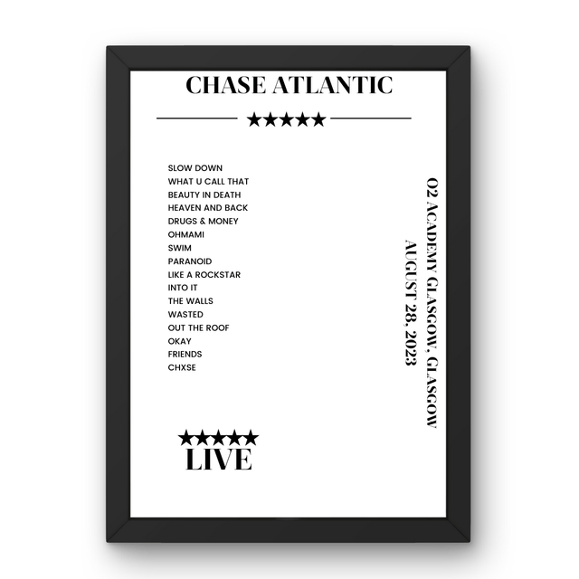 Chase Atlantic August 28, 2023 O2 Academy Glasgow Glasgow Setlist Poster - Setlist