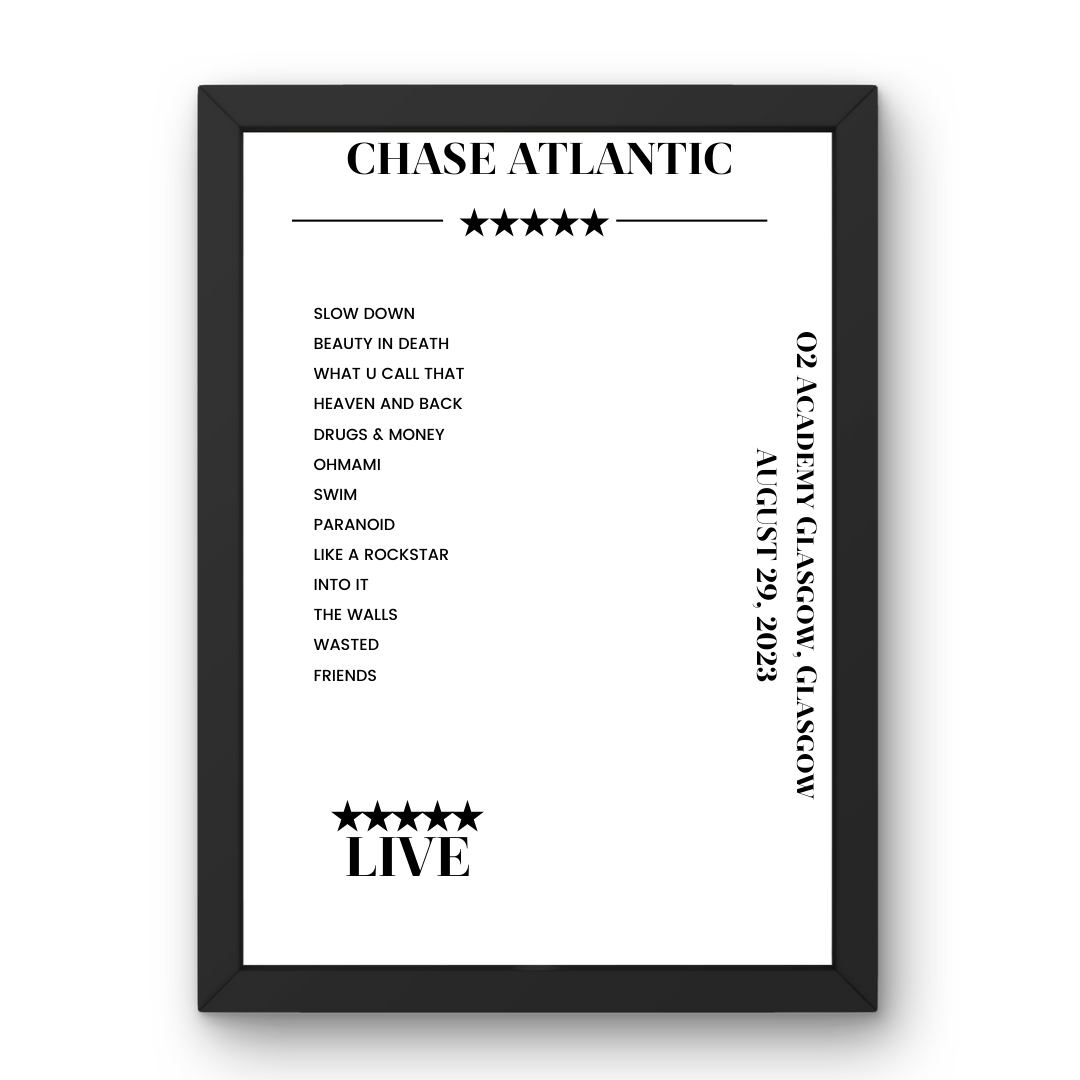 Chase Atlantic August 29, 2023 O2 Academy Glasgow Glasgow Setlist Poster - Setlist