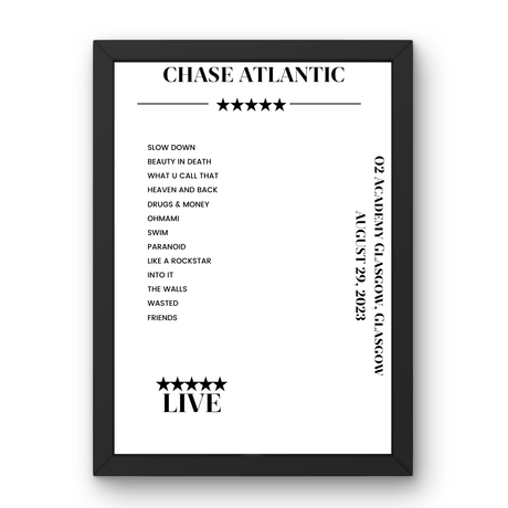 Chase Atlantic August 29, 2023 O2 Academy Glasgow Glasgow Setlist Poster - Setlist