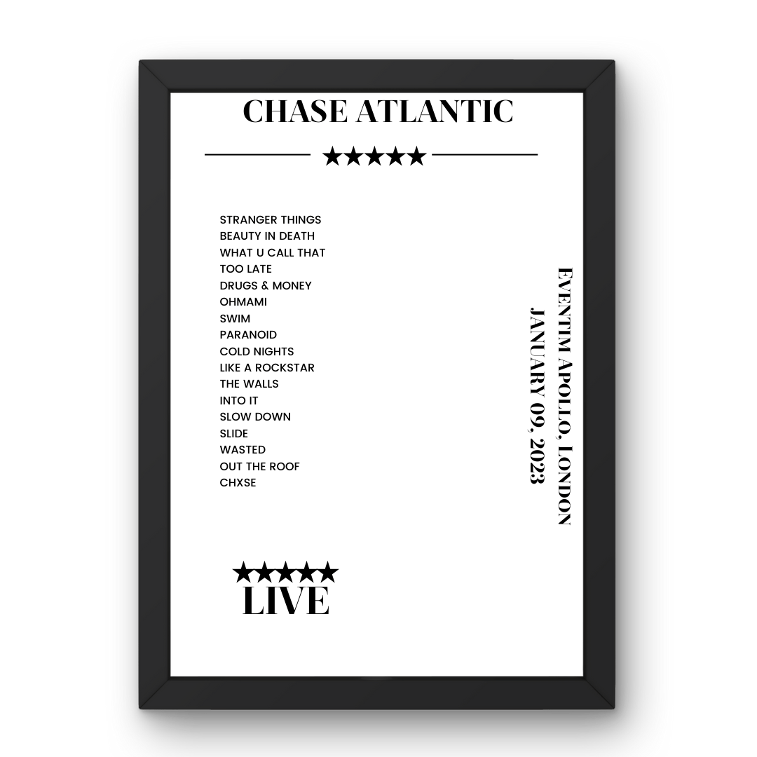 Chase Atlantic January 09, 2023 Eventim Apollo London Setlist Poster - Setlist