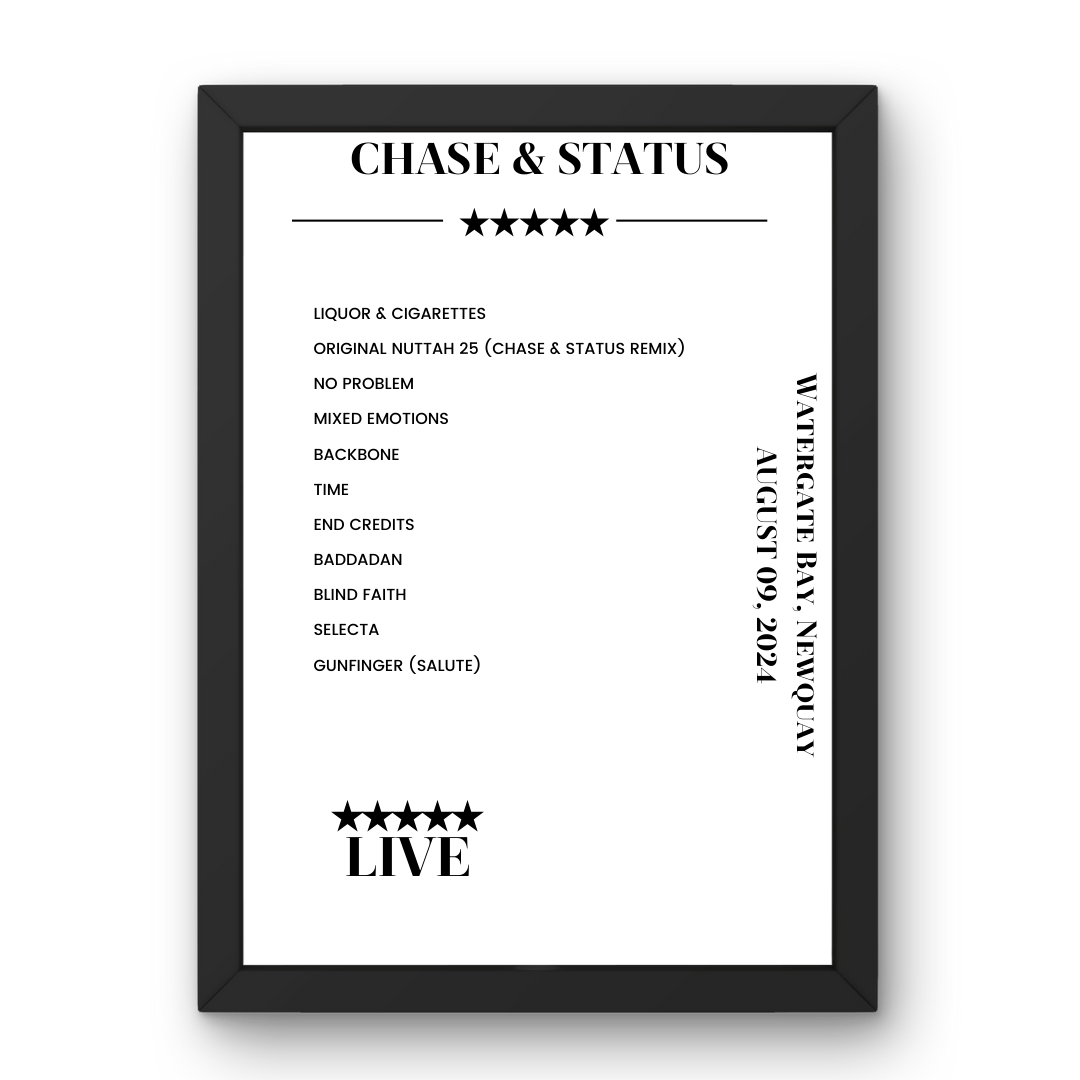 Chase & Status August 09, 2024 Watergate Bay Newquay Setlist Poster - Setlist