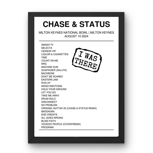 Chase & Status August 10, 2024 Milton Keynes National Bowl Milton Keynes Setlist Poster - Setlist