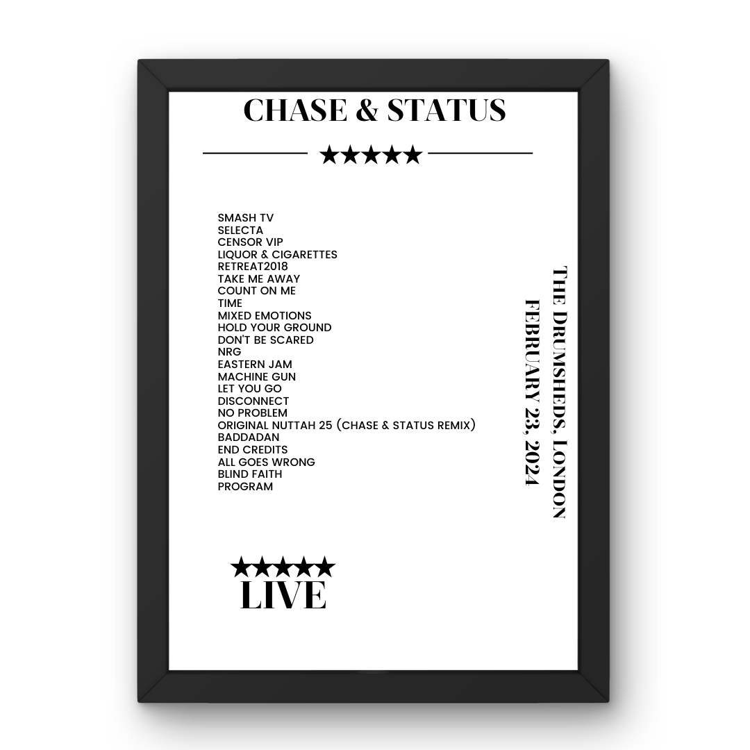 Chase & Status February 23, 2024 The Drumsheds London Setlist Poster - Setlist