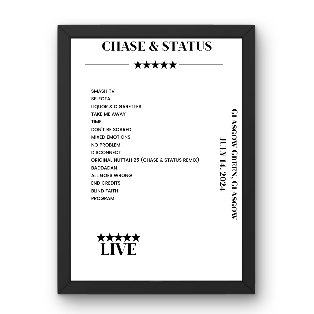 Chase & Status July 14, 2024 Glasgow Green Glasgow Setlist Poster - Setlist