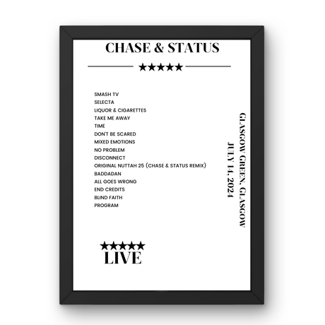 Chase & Status July 14, 2024 Glasgow Green Glasgow Setlist Poster - Setlist