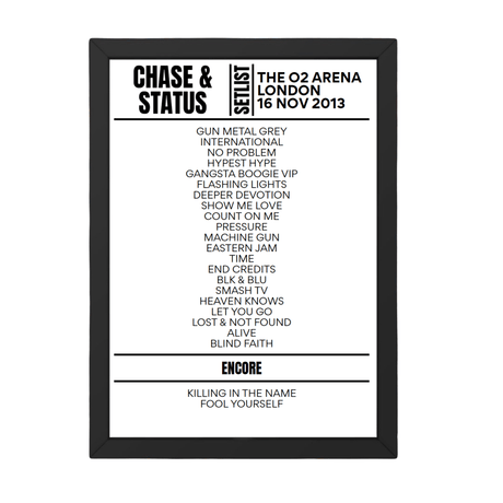 Chase & Status - London - November 16th 2013 Replica Setlist - Setlist