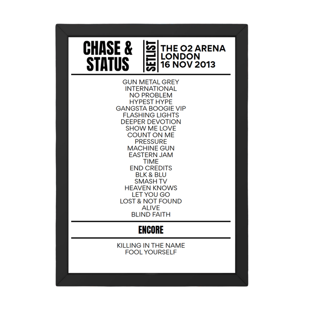 Chase & Status - London - November 16th 2013 Replica Setlist - Setlist