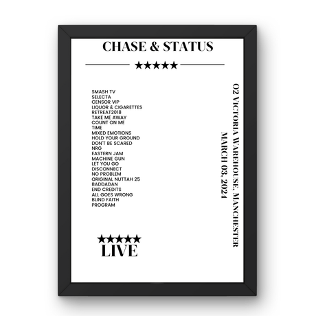 Chase & Status March 03, 2024 O2 Victoria Warehouse Manchester Setlist Poster - Setlist