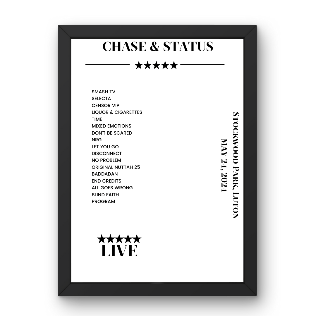 Chase & Status May 24, 2024 Stockwood Park Luton Setlist Poster - Setlist