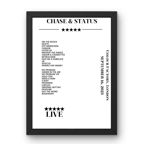 Chase & Status September 16, 2023 Colour Factory London Setlist Poster - Setlist