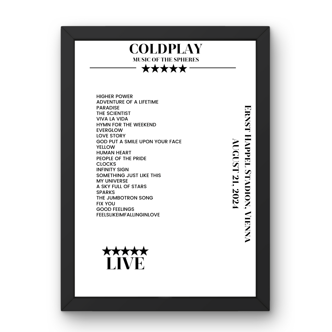 Coldplay August 21, 2024 Ernst Happel Stadion Vienna Setlist Poster - Setlist