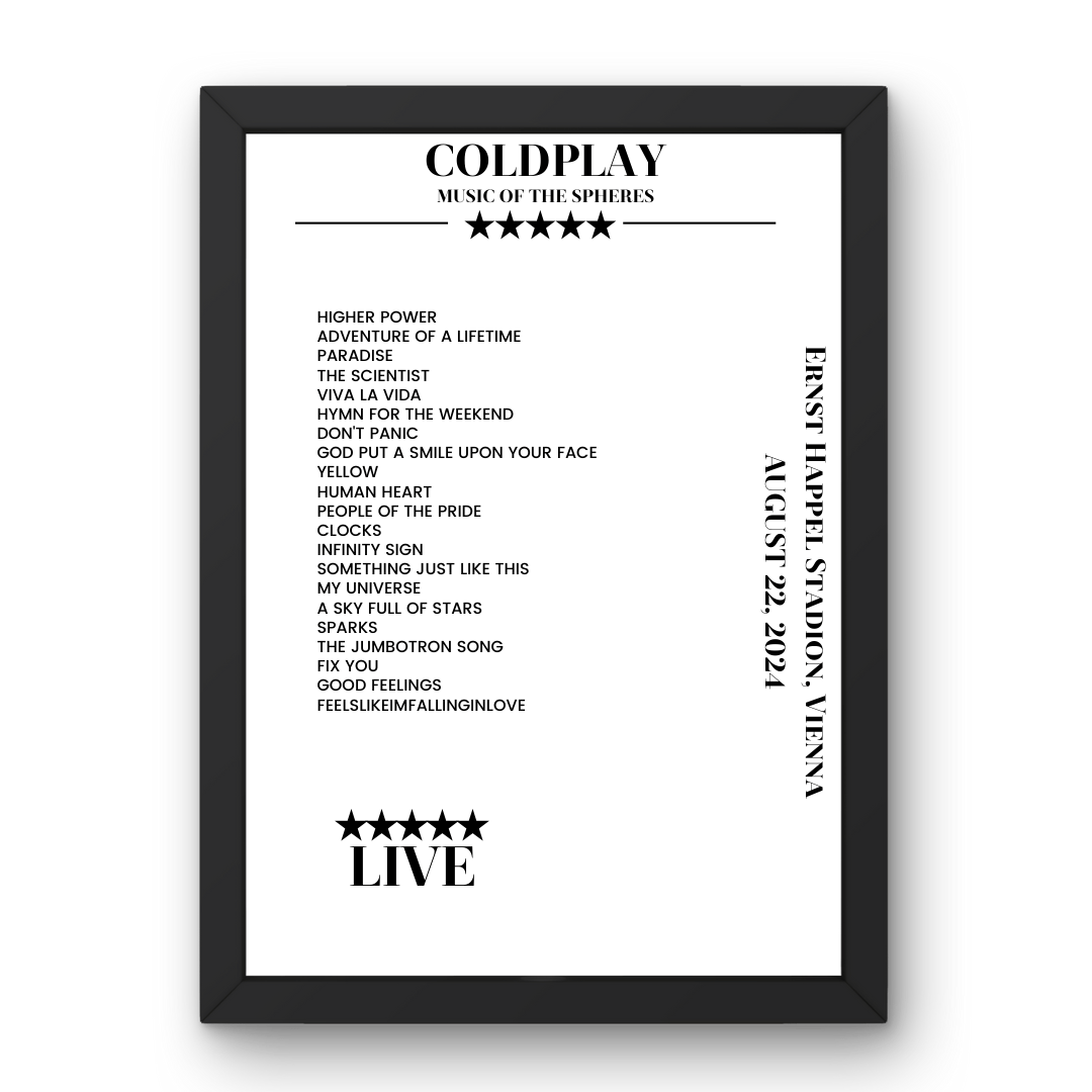 Coldplay August 22, 2024 Ernst Happel Stadion Vienna Setlist Poster - Setlist