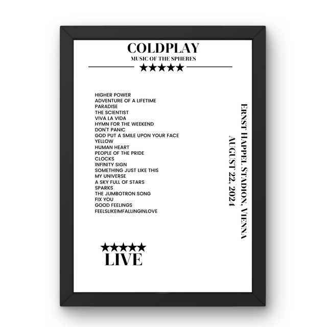 Coldplay August 22, 2024 Ernst Happel Stadion Vienna Setlist Poster - Setlist