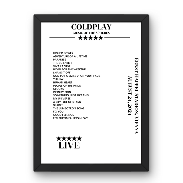 Coldplay August 24, 2024 Ernst Happel Stadion Vienna Setlist Poster - Setlist