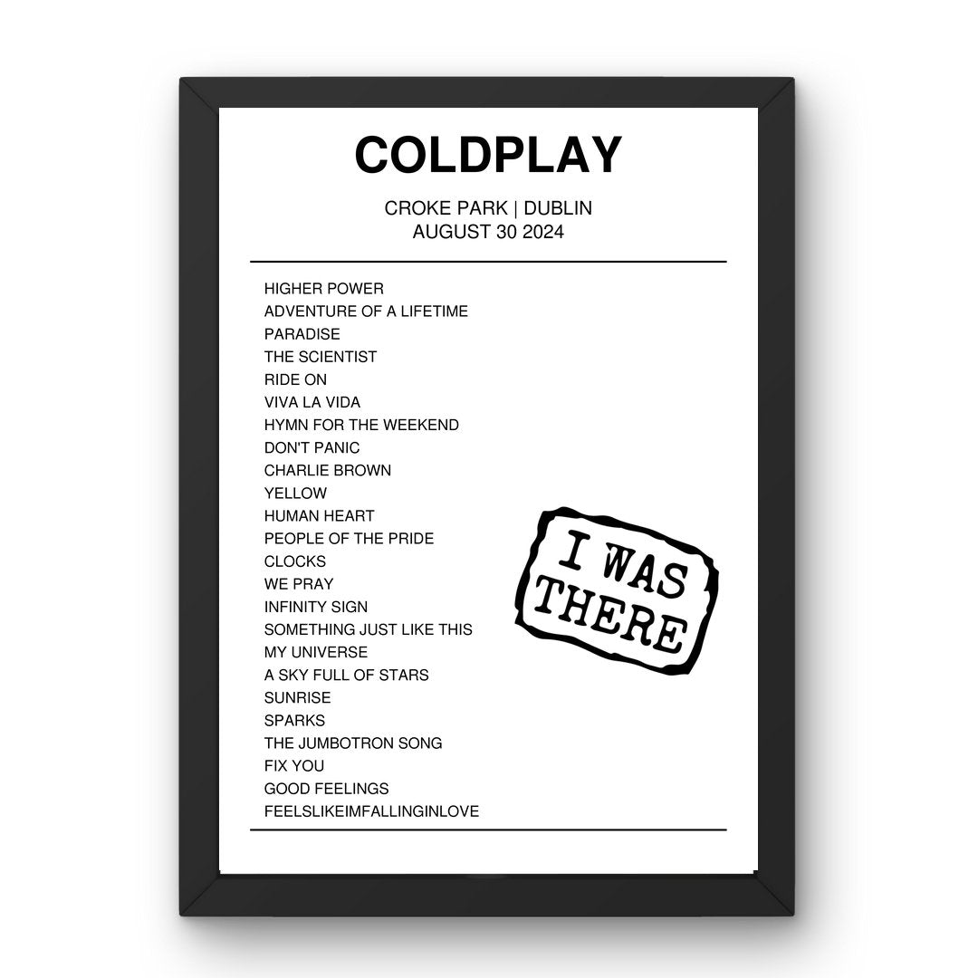 Coldplay August 30, 2024 Croke Park Dublin Setlist Poster - Setlist