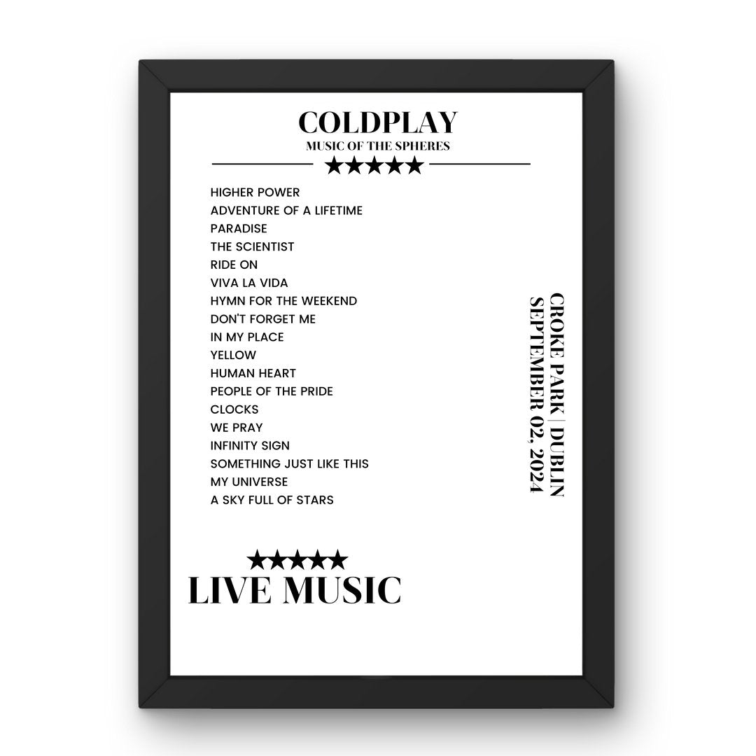 Coldplay Croke Park Dublin 02 September 2024 Setlist Poster - Setlist