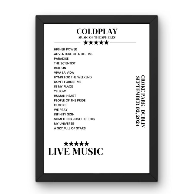 Coldplay Croke Park Dublin 02 September 2024 Setlist Poster - Setlist