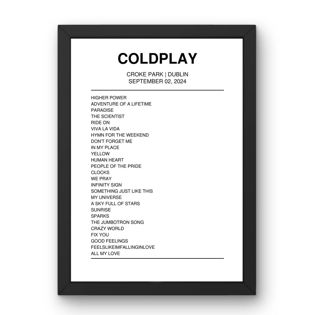 Coldplay Croke Park Dublin 02 September 2024 Setlist Poster