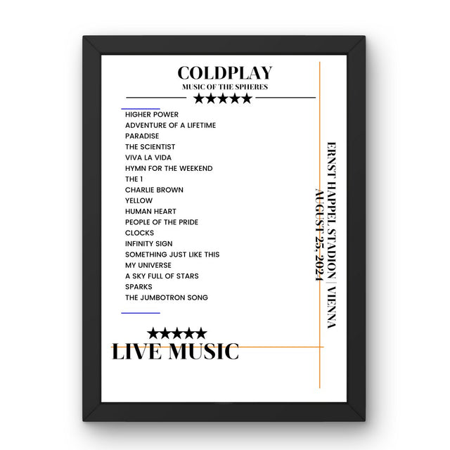 Coldplay Ernst Happel Stadion Vienna 25 August 2024 Setlist Poster - Setlist