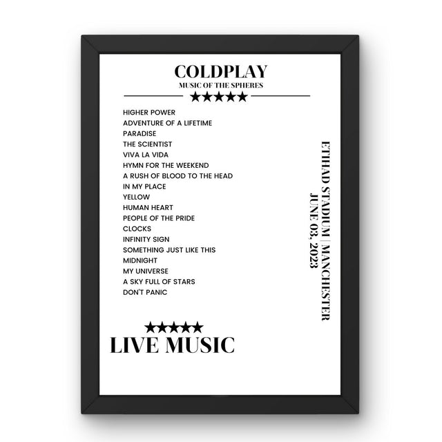 Coldplay Etihad Stadium Manchester 03 June 2023 Setlist Poster - Setlist