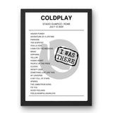 Coldplay July 12, 2024 Stadio Olimpico Rome Setlist Poster - Setlist