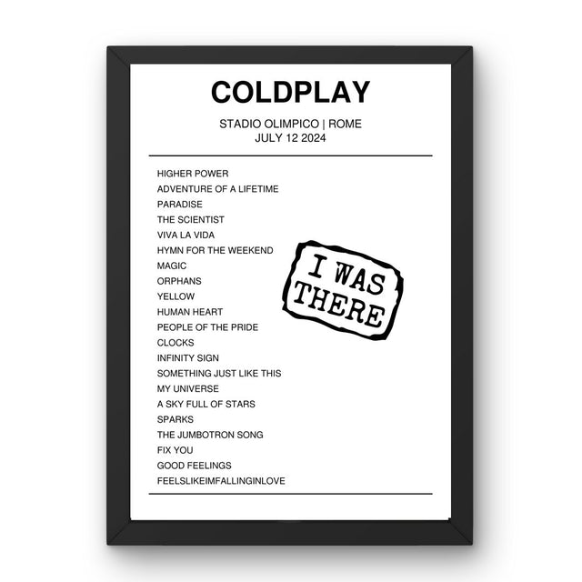 Coldplay July 12, 2024 Stadio Olimpico Rome Setlist Poster - Setlist