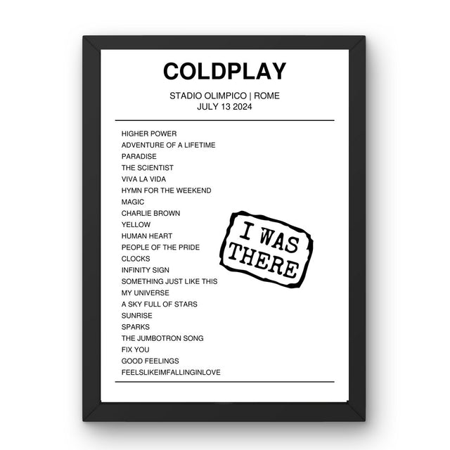 Coldplay July 13, 2024 Stadio Olimpico Rome Setlist Poster - Setlist