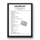 Coldplay July 16, 2024 Stadio Olimpico Rome Setlist Poster - Setlist