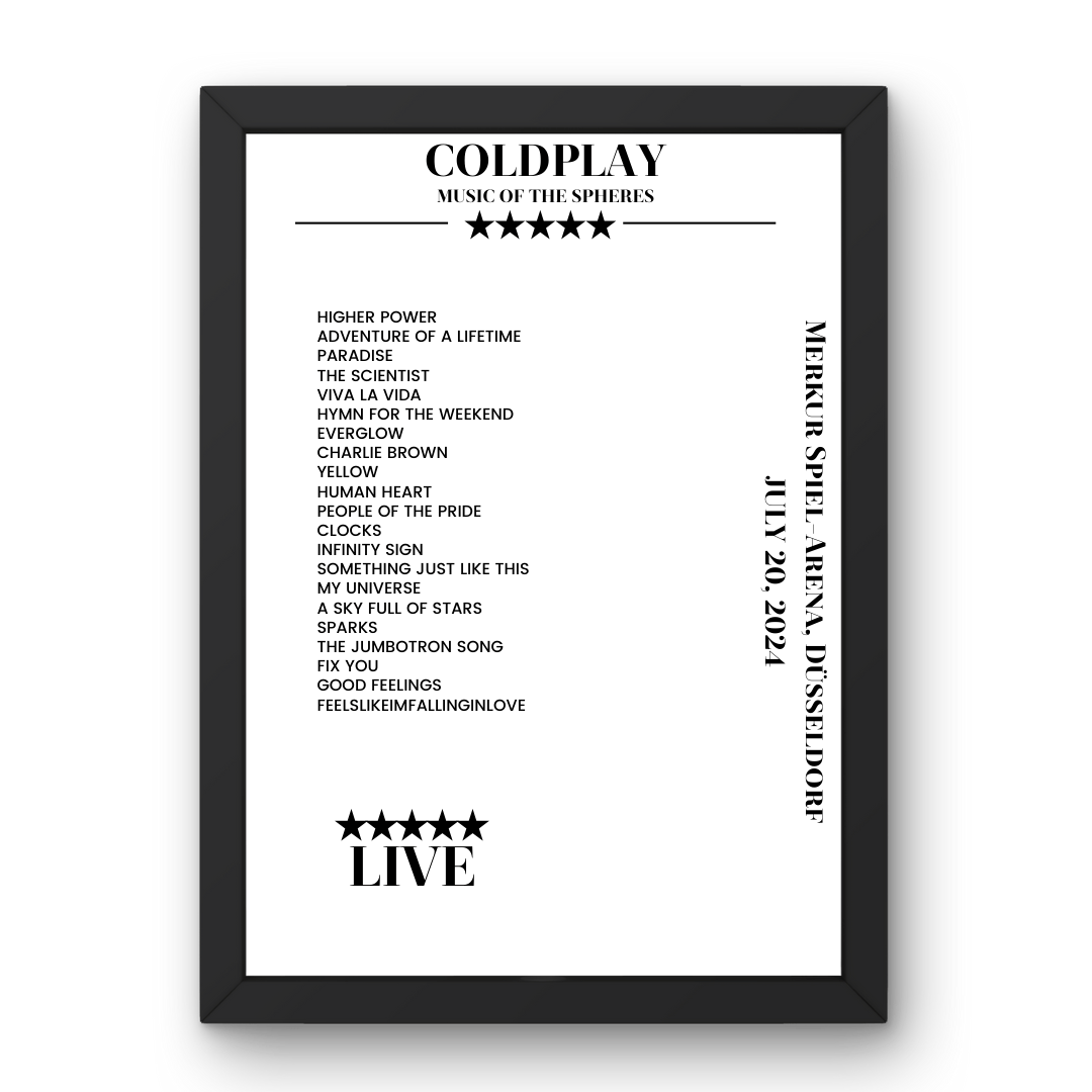 Coldplay July 20, 2024 Merkur Spiel - Arena Düsseldorf Setlist Poster - Setlist