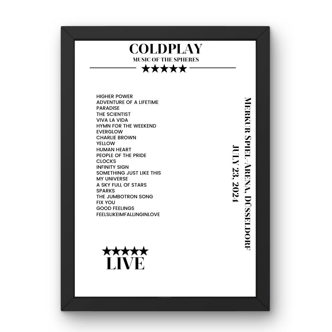 Coldplay July 23, 2024 Merkur Spiel - Arena Düsseldorf Setlist Poster - Setlist