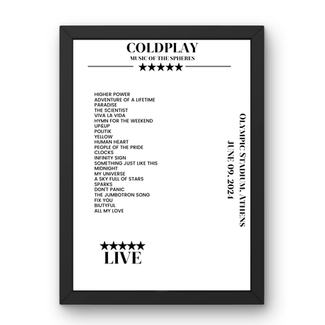 Coldplay June 09, 2024 Olympic Stadium Athens Setlist Poster - Setlist