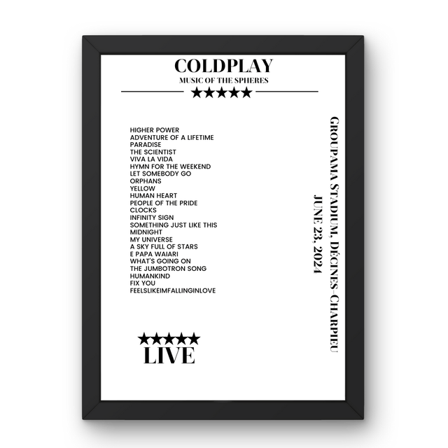 Coldplay June 23, 2024 Groupama Stadium Décines - Charpieu Setlist Poster - Setlist